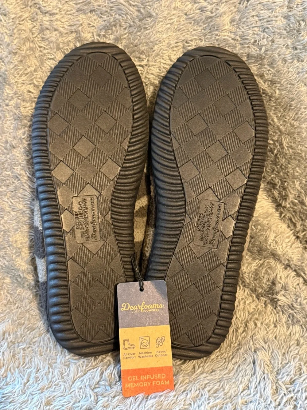 Dearfoams Men’s Gray Striped Sherpa Slip-On‎ Loafers 9-10 New